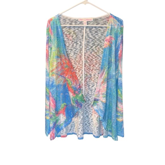 Leoma Lovegrove Cardigan Medium Colorful Abstract Print Open Front Sheer - Picture 3 of 6